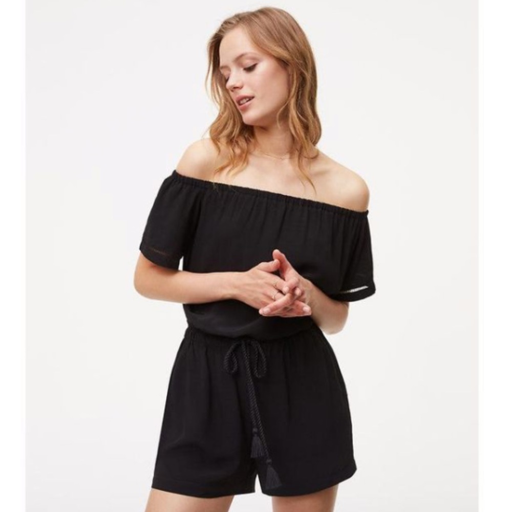 LOFT off the shoulder black romper